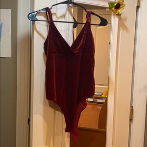 Red crushed velvet bodysuit